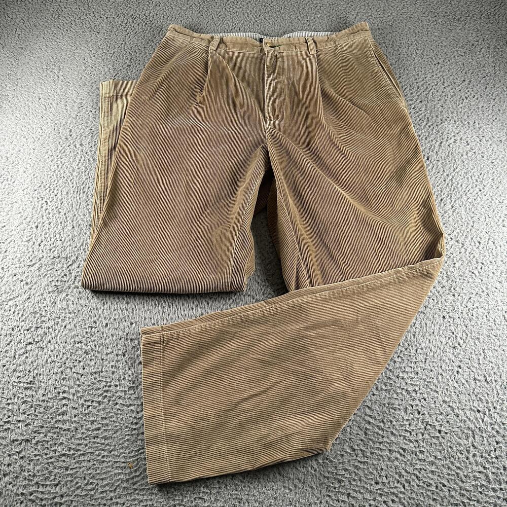 Vtg Tommy Hilfiger Corduroy Pants Mens 34x32 Beige Pleated Straight Chino Casual
